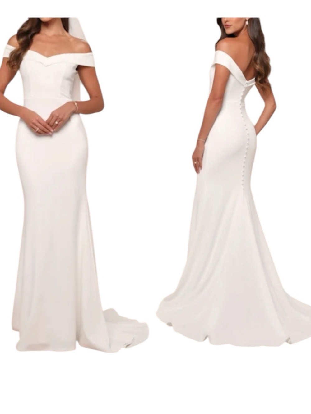 Lulus Arienne White Off-the-Shoulder Mermaid Maxi Dress Medium New with Tags